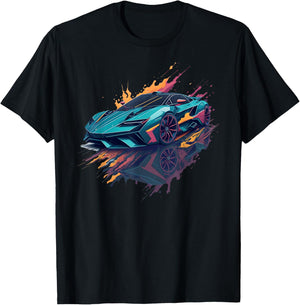 Supercar Exotic Sports Car Concept Poster Style Boys Graphic T-Shirt - T-Shirt | Black