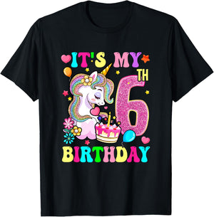 It's My 6Th Birthday Unicorn Girls Funny 6 Year Old T-Shirt - T-Shirt | Black