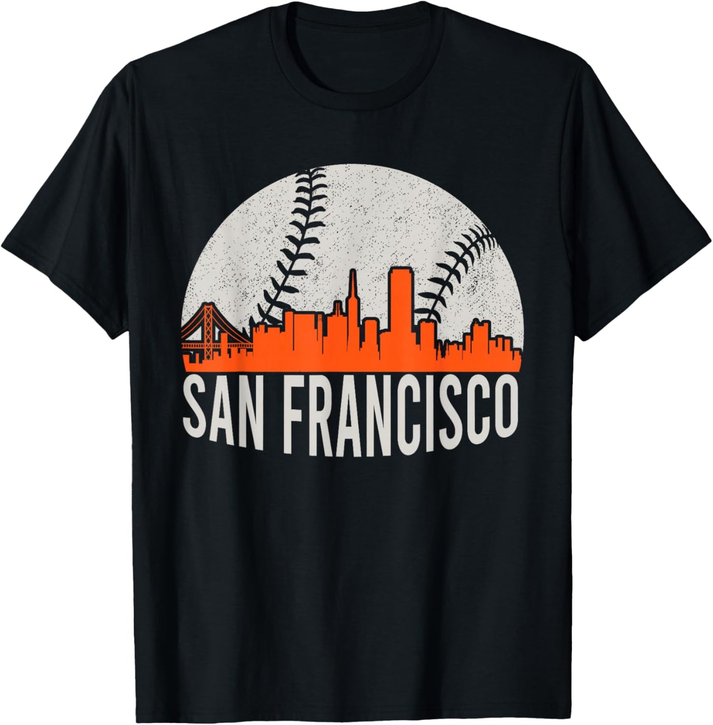 Vintage San Francisco Skyline Baseball Present Men Women T-Shirt - T-Shirt | Black
