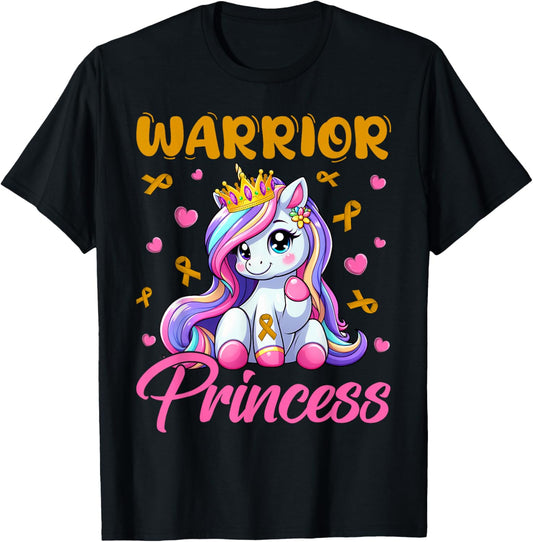 Childhood Cancer Awareness Warrior Princess Unicorn Girls T-Shirt - T-Shirt | Black