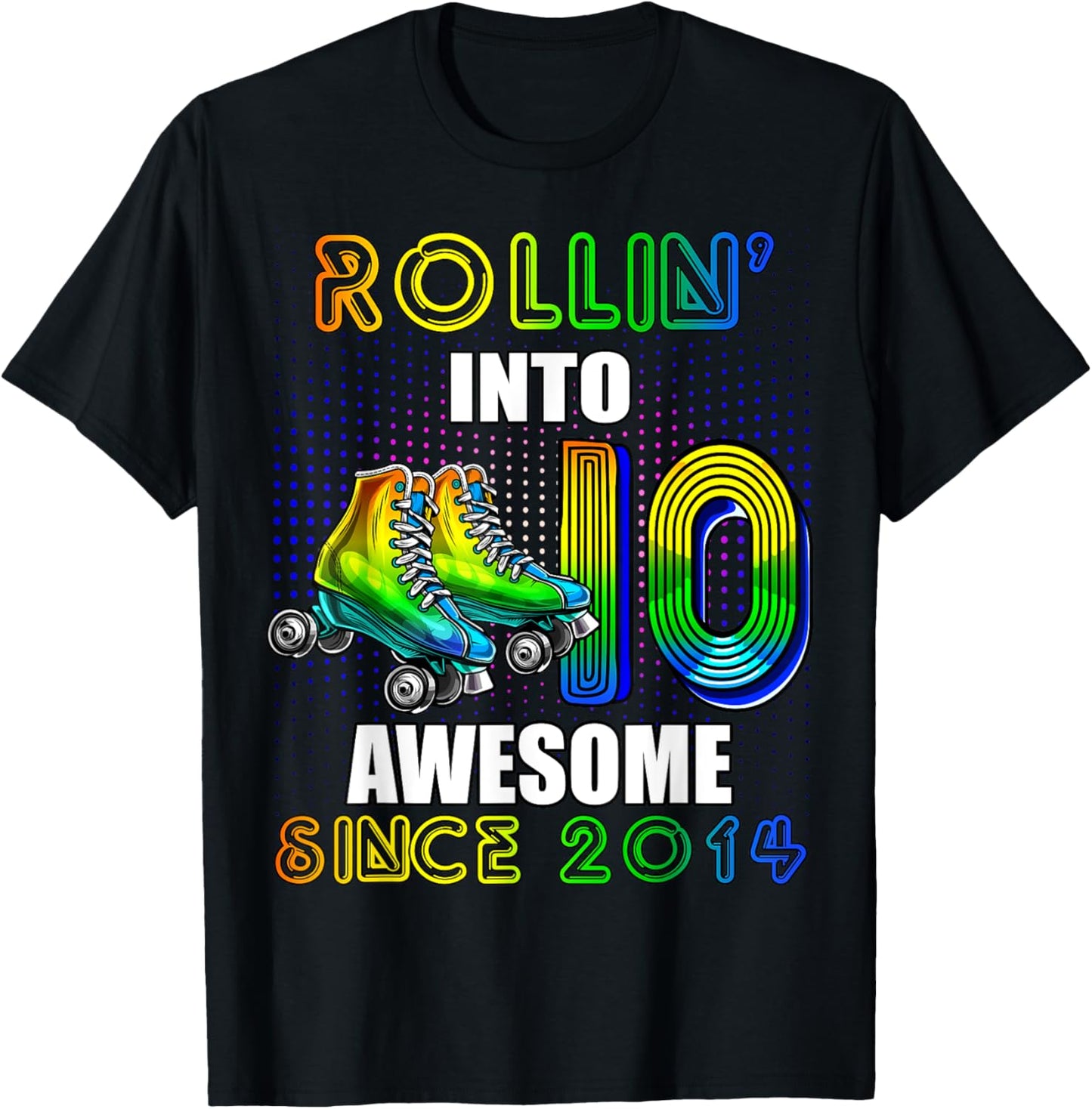 Roller Skating 10th Birthday Boys Rollin 10 Awesome 2014 T-Shirt - T-Shirt | Black