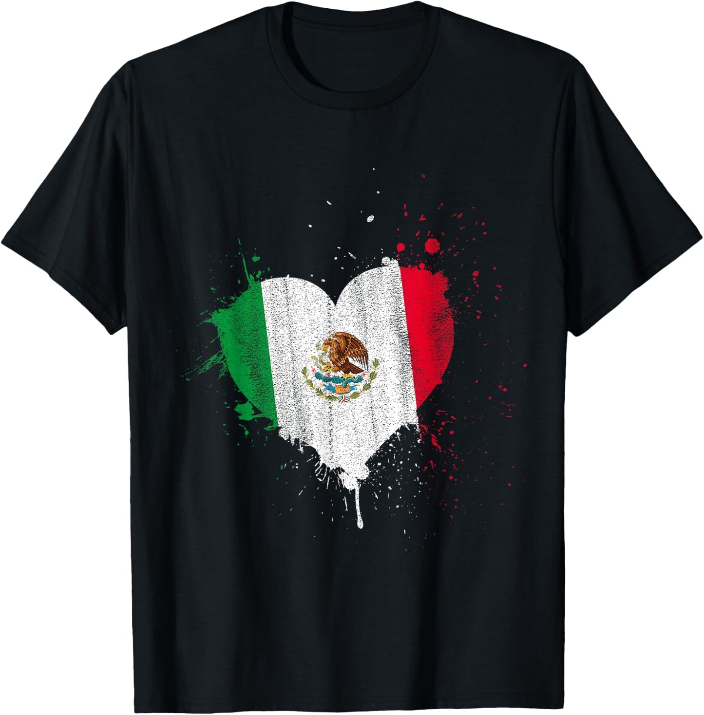 Mexican Flag Heart Valentines Day Gift Viva Mexico T-Shirt - T-Shirt | Black