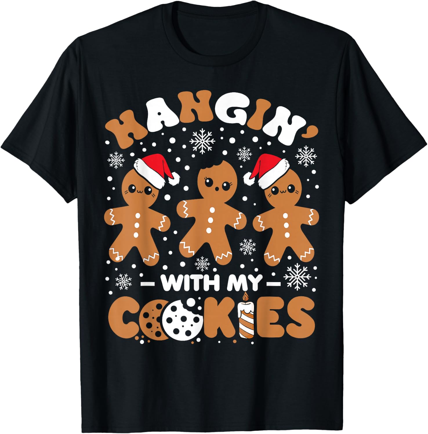 Hangin With My Cookies Gingerbread Women Christmas Teacher T-Shirt - T-Shirt | Black