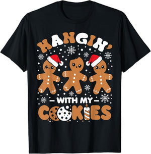 Hangin With My Cookies Gingerbread Women Christmas Teacher T-Shirt - T-Shirt | Black