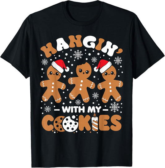 Hangin With My Cookies Gingerbread Women Christmas Teacher T-Shirt - T-Shirt | Black