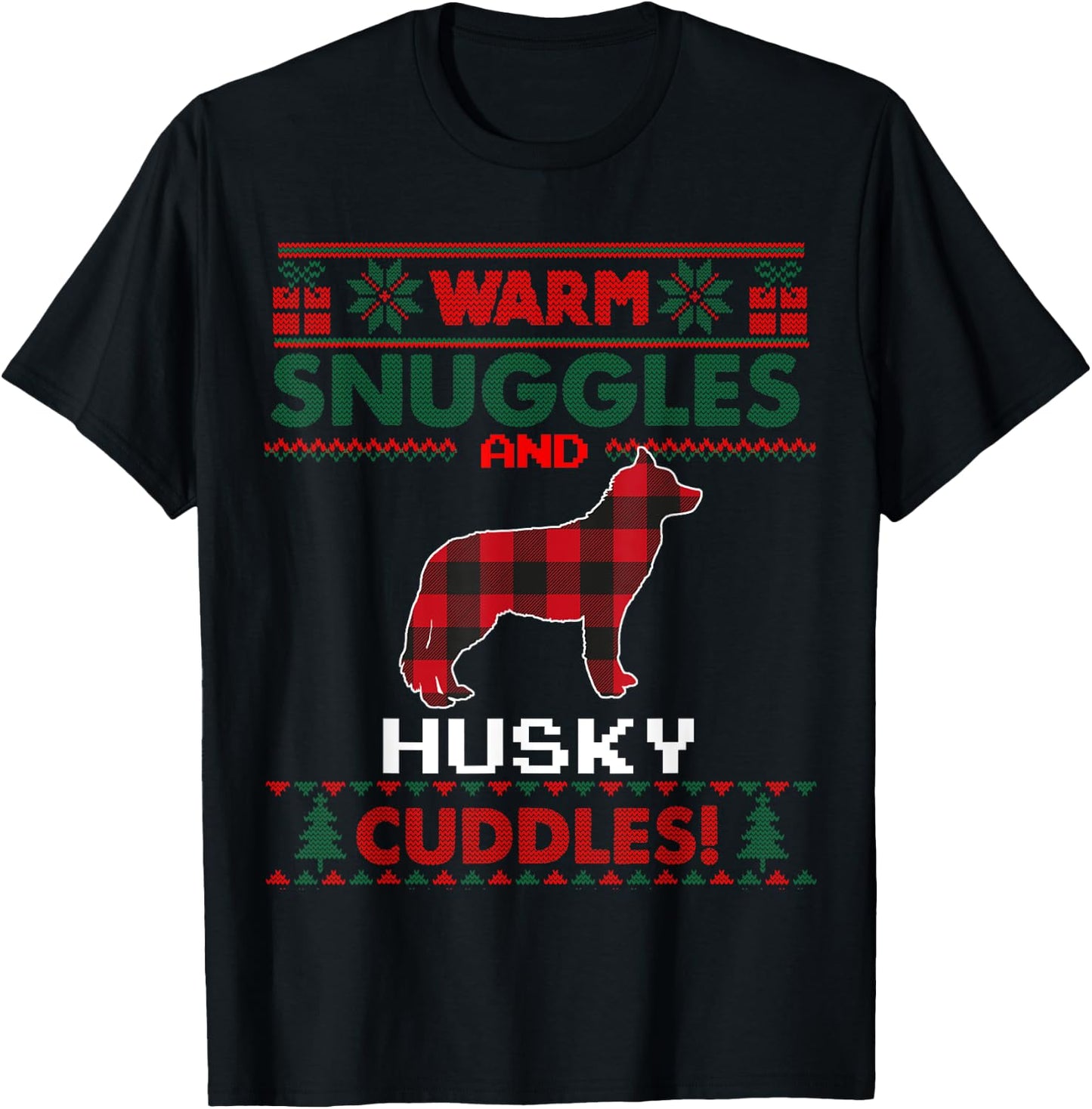 Siberian Husky Christmas Pajama Shirt Ugly Christmas Sweater Women Kids T-Shirt - T-Shirt | Black