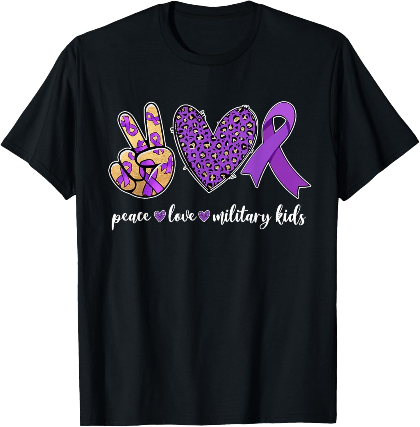 Peace Love Purple Up for Military Kids Military Child Month T-Shirt - T-Shirt | Black