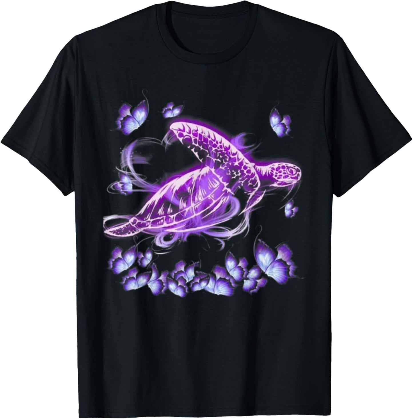 Purple - Sea Turtle Butterfly T-Shirt - T-Shirt | Black