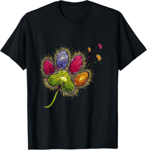 Colorful Big Paw Print Dandelion Paw Print Graphic T-Shirt - T-Shirt | Black