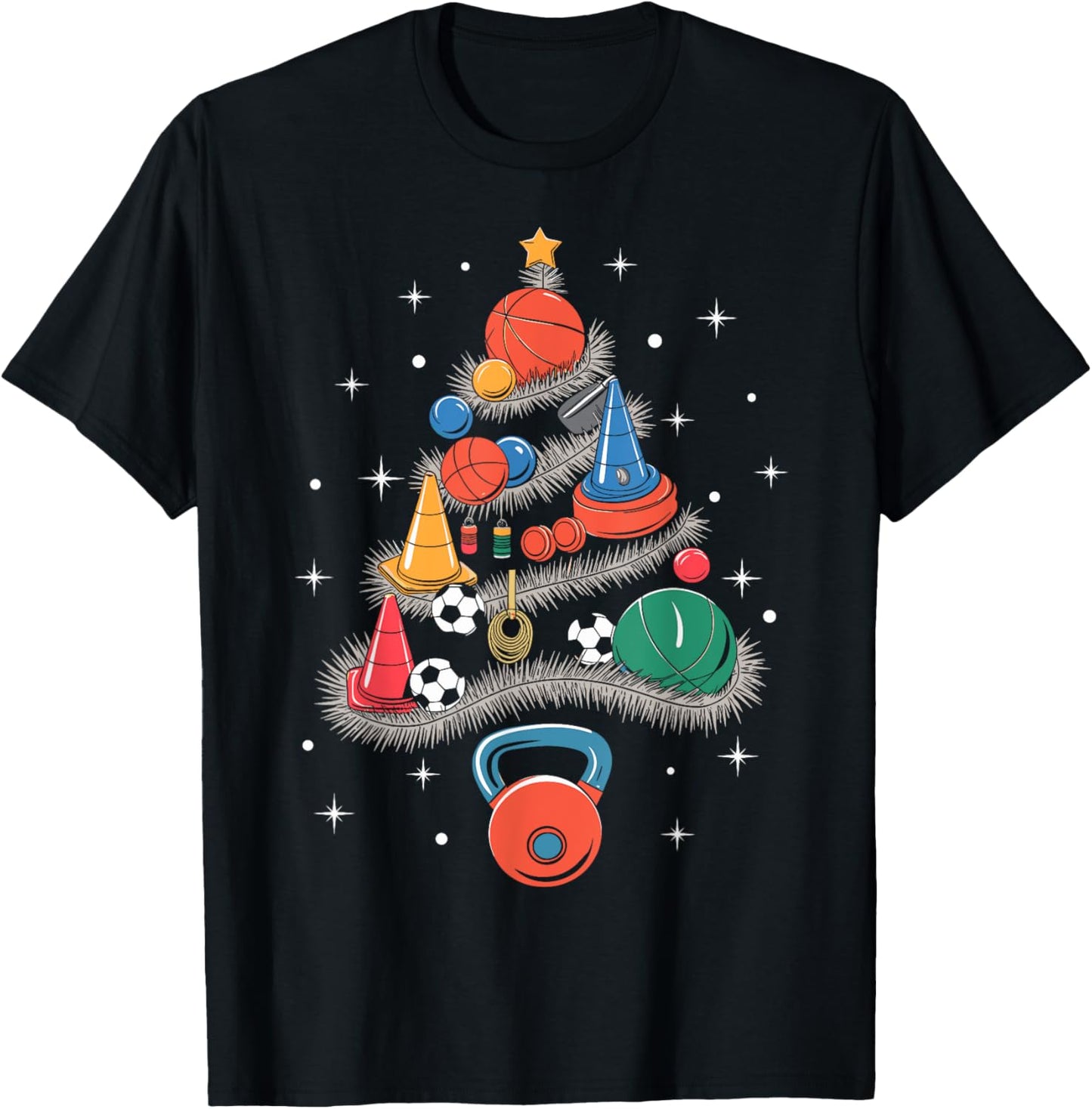 PE Teacher Xmas Physical Education Teacher Christmas Tree T-Shirt - T-Shirt | Black