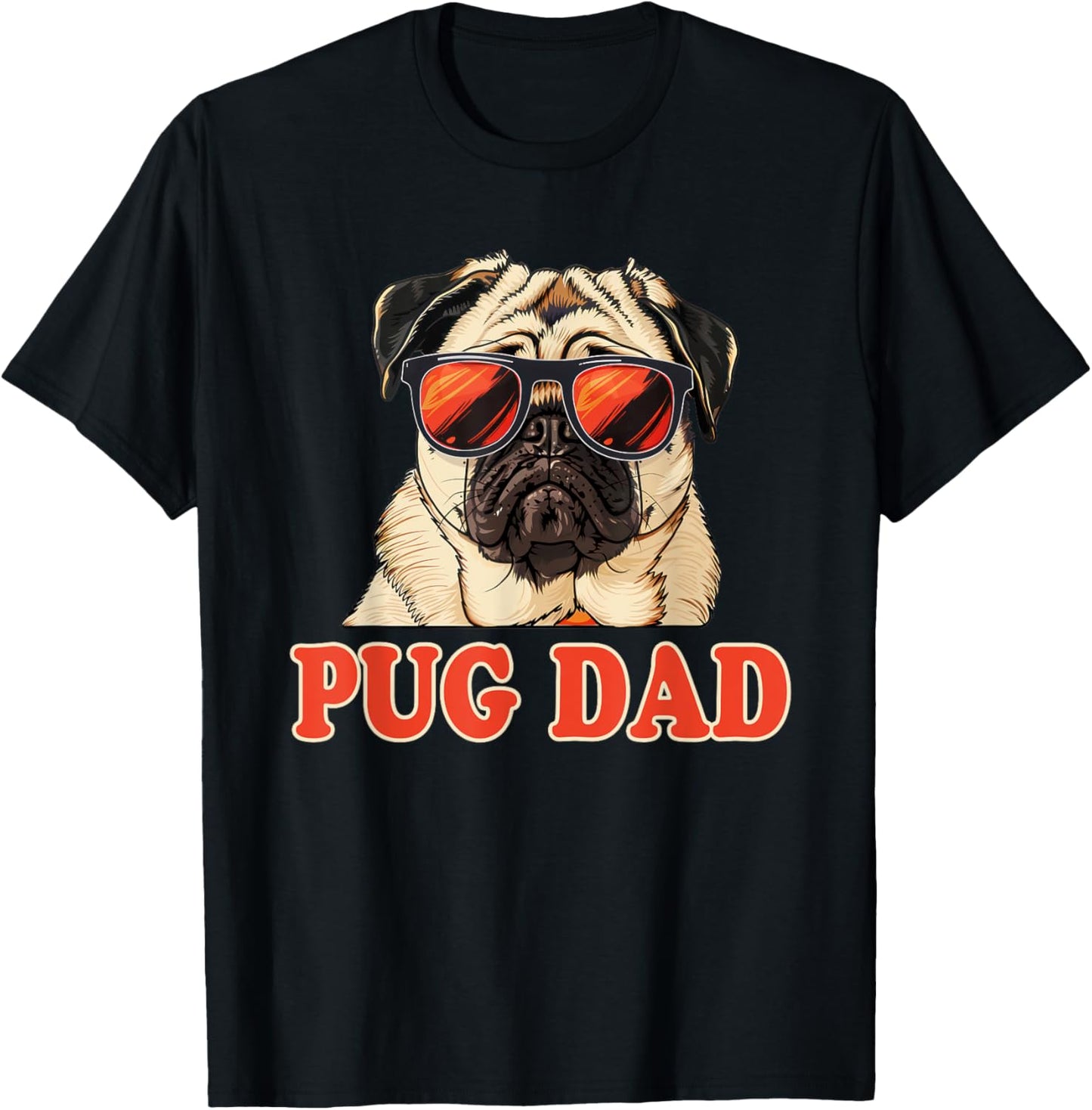 pug. Pug Dad -Adults Black Cartoon T-Shirt - T-Shirt | Black