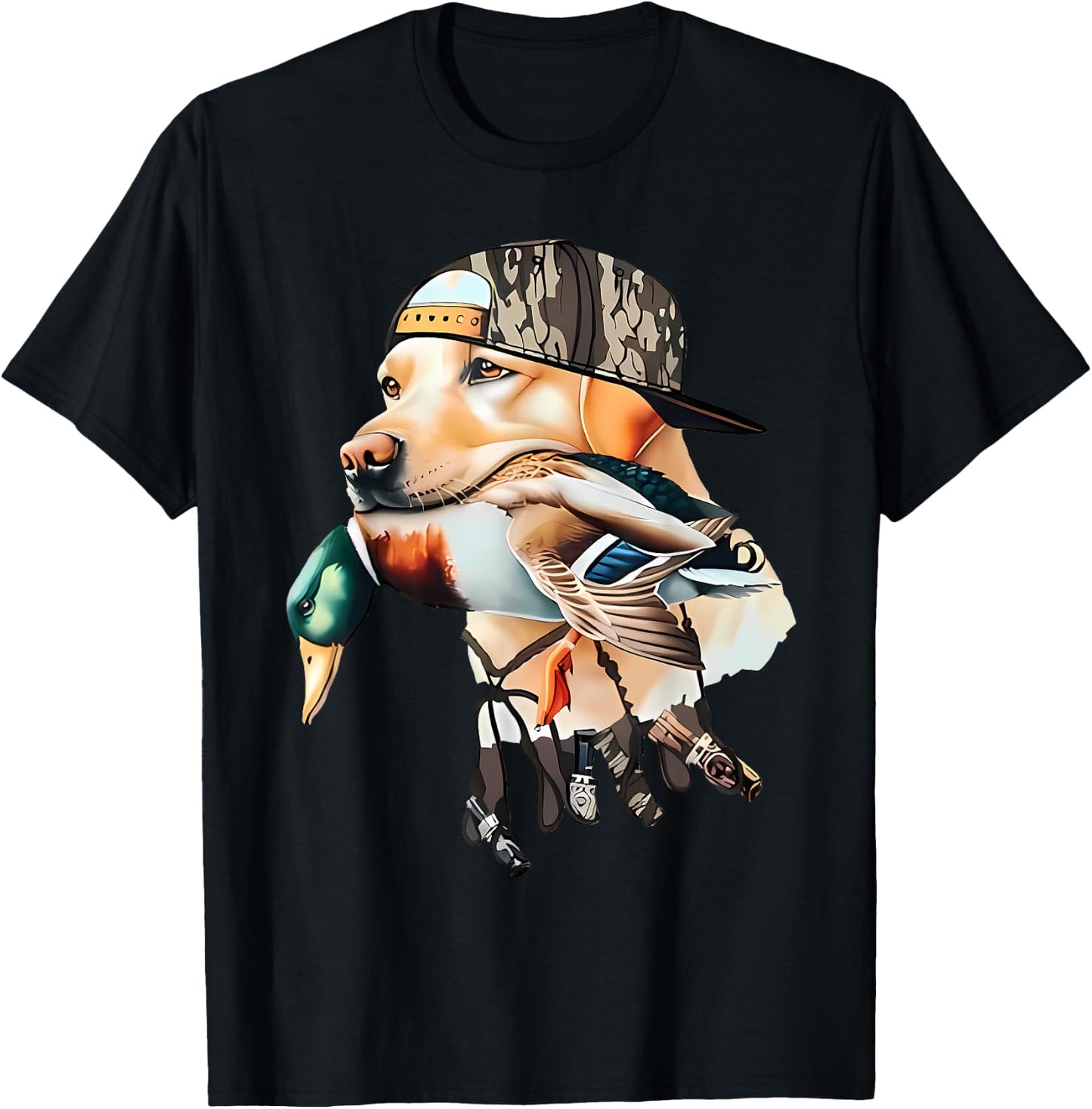 Bold Hunting Dog With Duck Hello Hunting Season Men Women T-Shirt - T-Shirt | Black