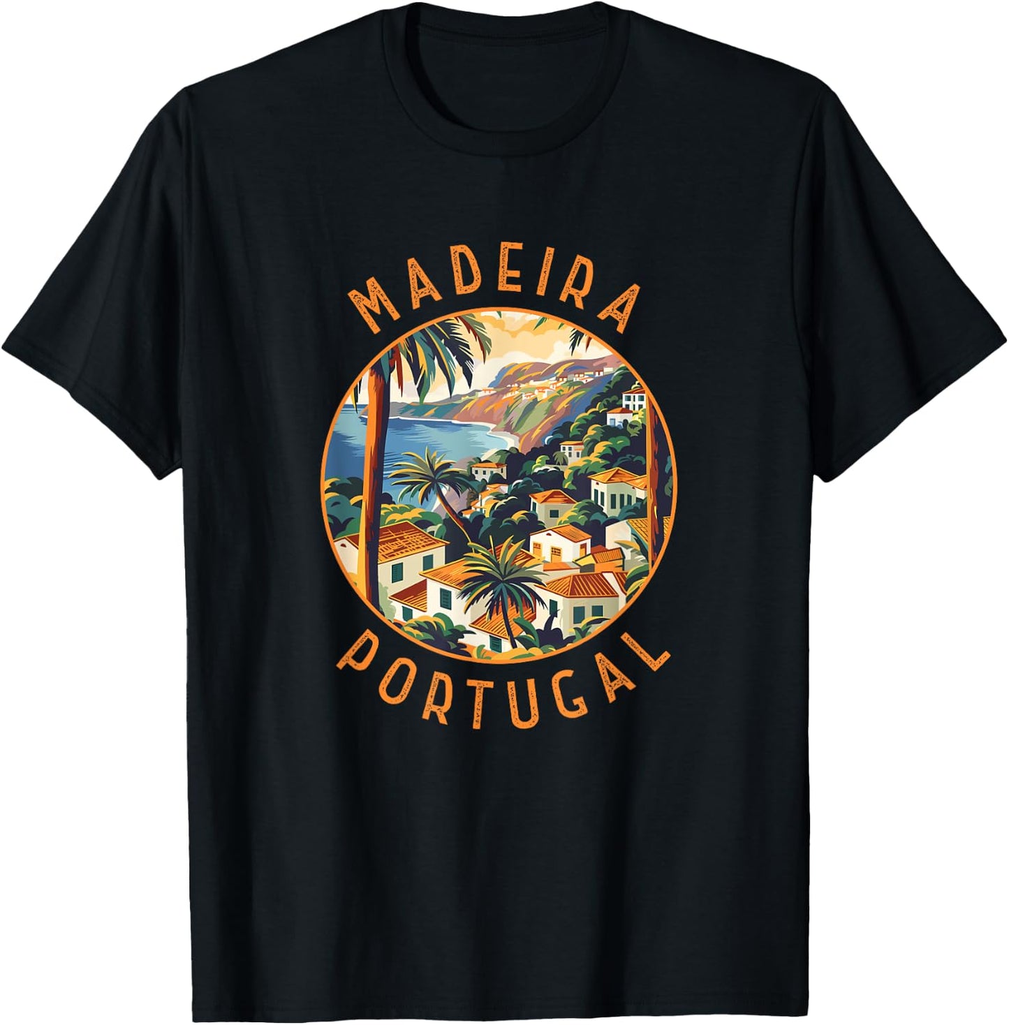 Madeira Portugal Retro Distressed Circle Vintage T-Shirt - T-Shirt | Black