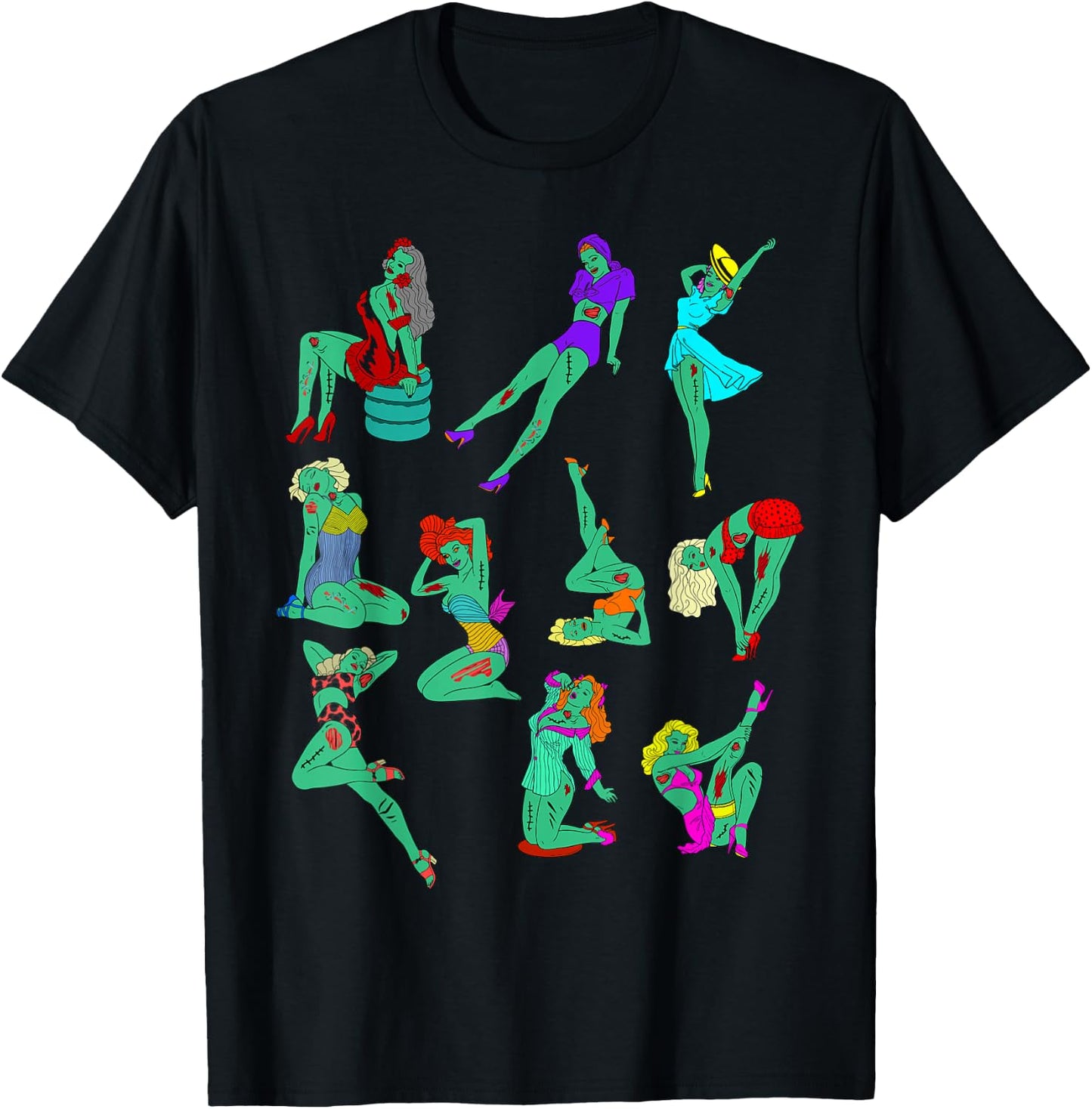 Funny Vintage Pin-up Sexy Zombie Girls Halloween Costume T-Shirt - T-Shirt | Black