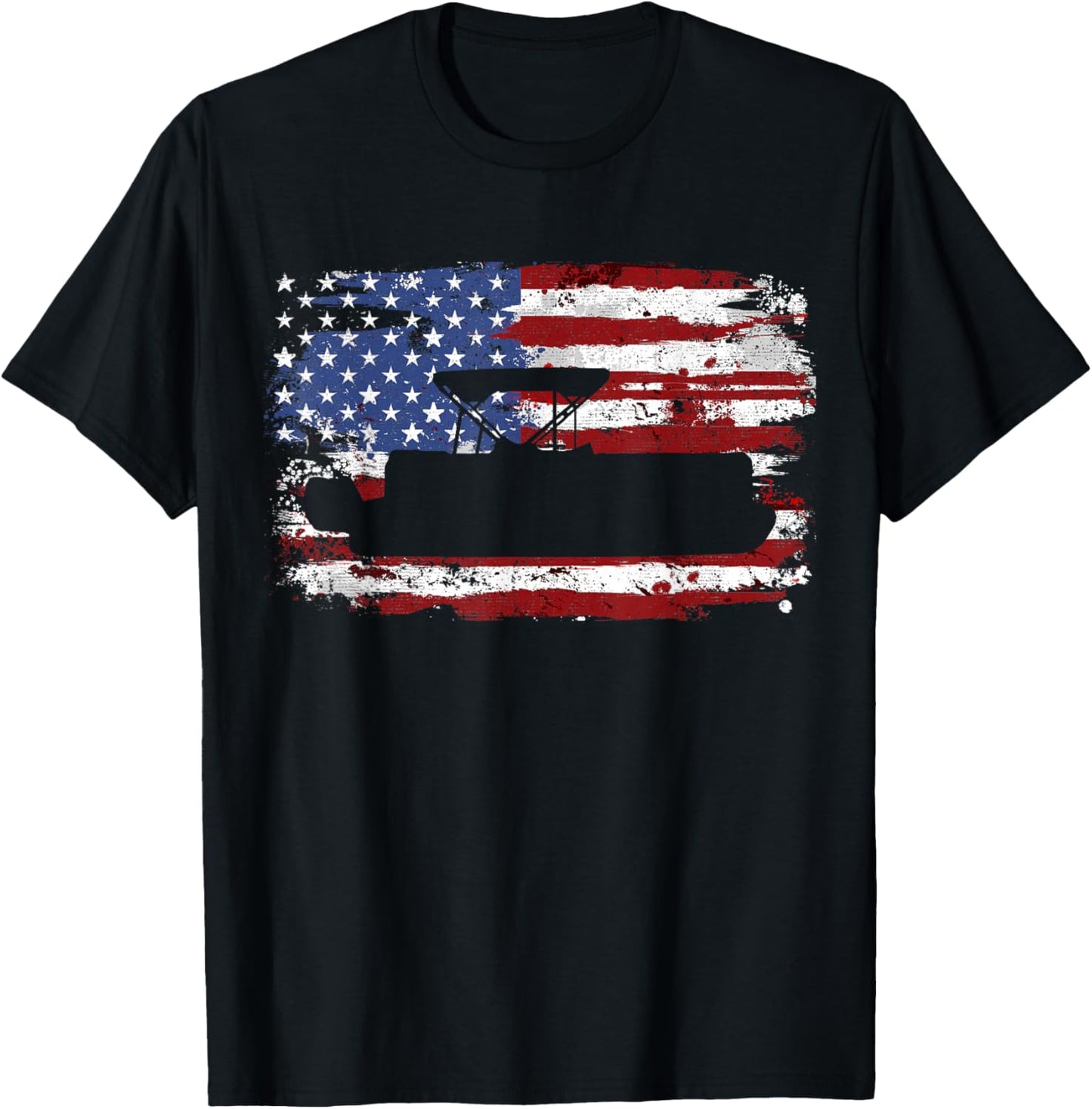 American Flag Pontoon Vintage Style T-Shirt - T-Shirt | Black