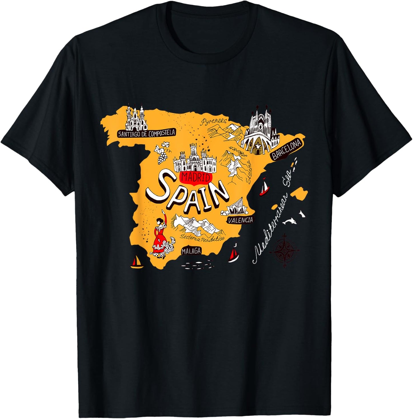 I Love Spain Culture Shirt, Vintage Spain Graphic Design T-Shirt - T-Shirt | Black