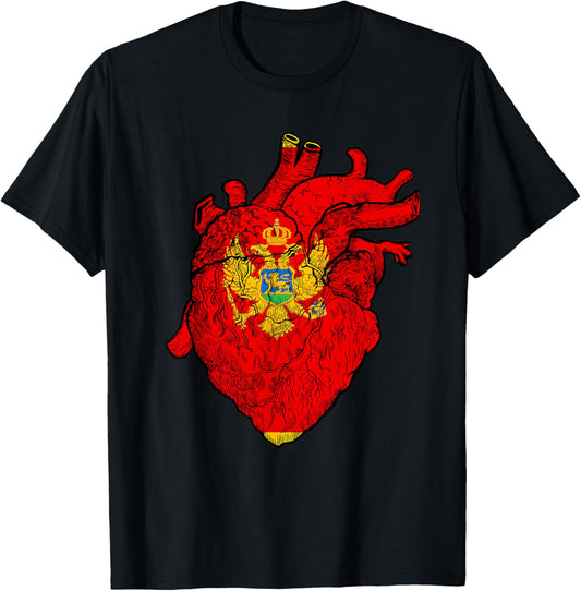 Montenegrin Roots Heart Montenegro Flag Montenegrin Pride T-Shirt - T-Shirt | Black