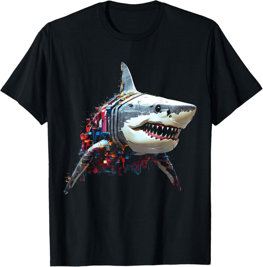 Shark Colorful Art Abstract Animal Polygon Graphic Shark T-Shirt - T-Shirt | Black
