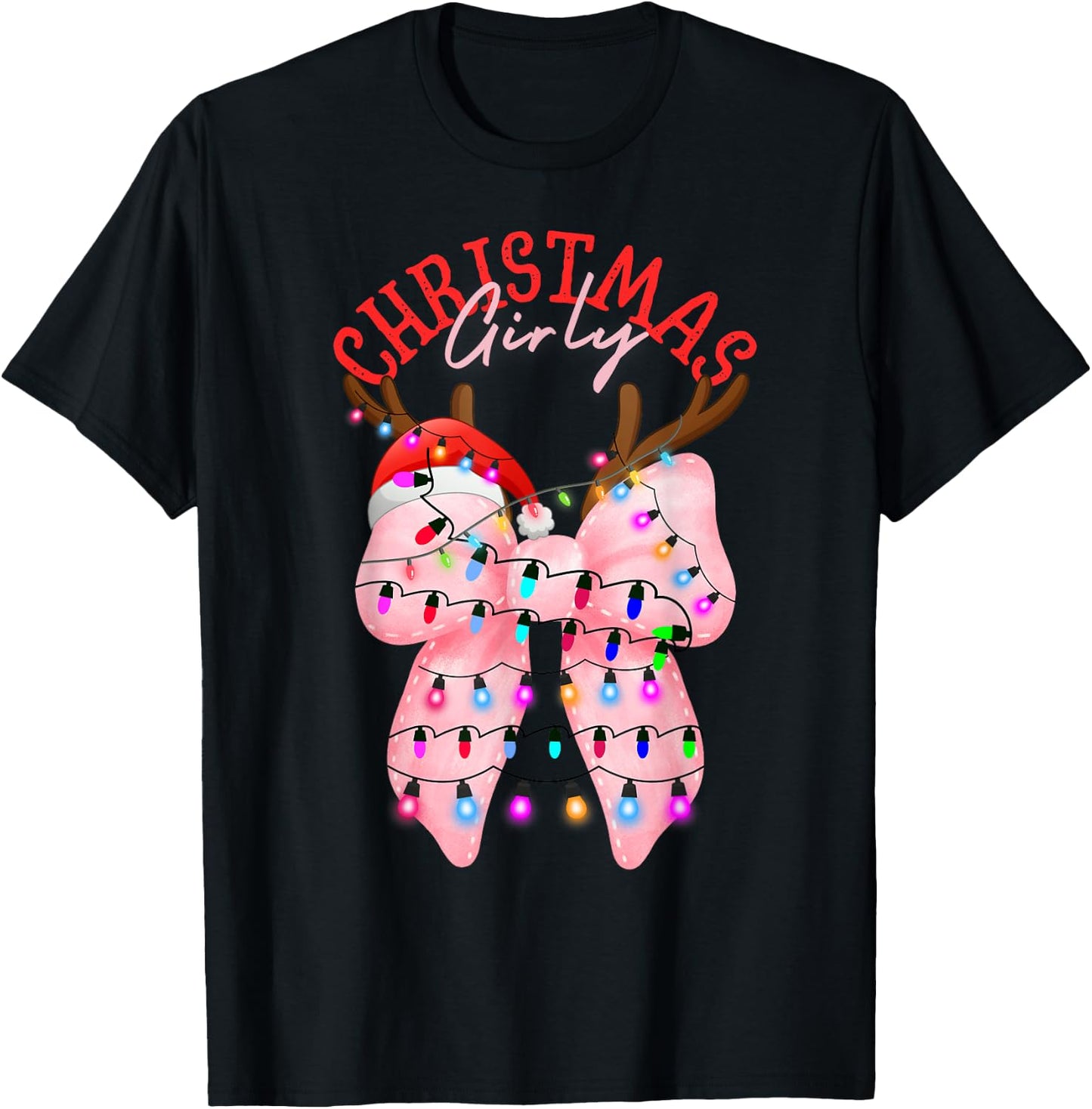 Coquette Bow Pink Gingerbread Christmas Girly Xmas Holiday T-Shirt - T-Shirt | Black