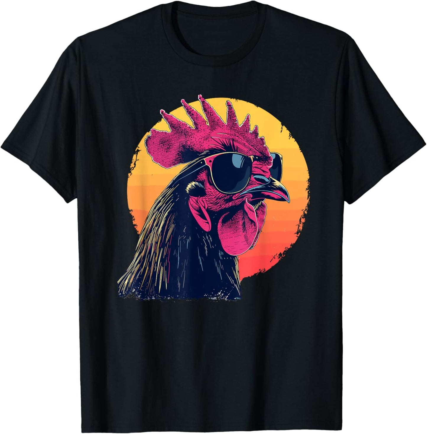 Retro Vintage Chicken Cool Rooster Wearing Sunglasses T-Shir T-Shirt - T-Shirt | Black