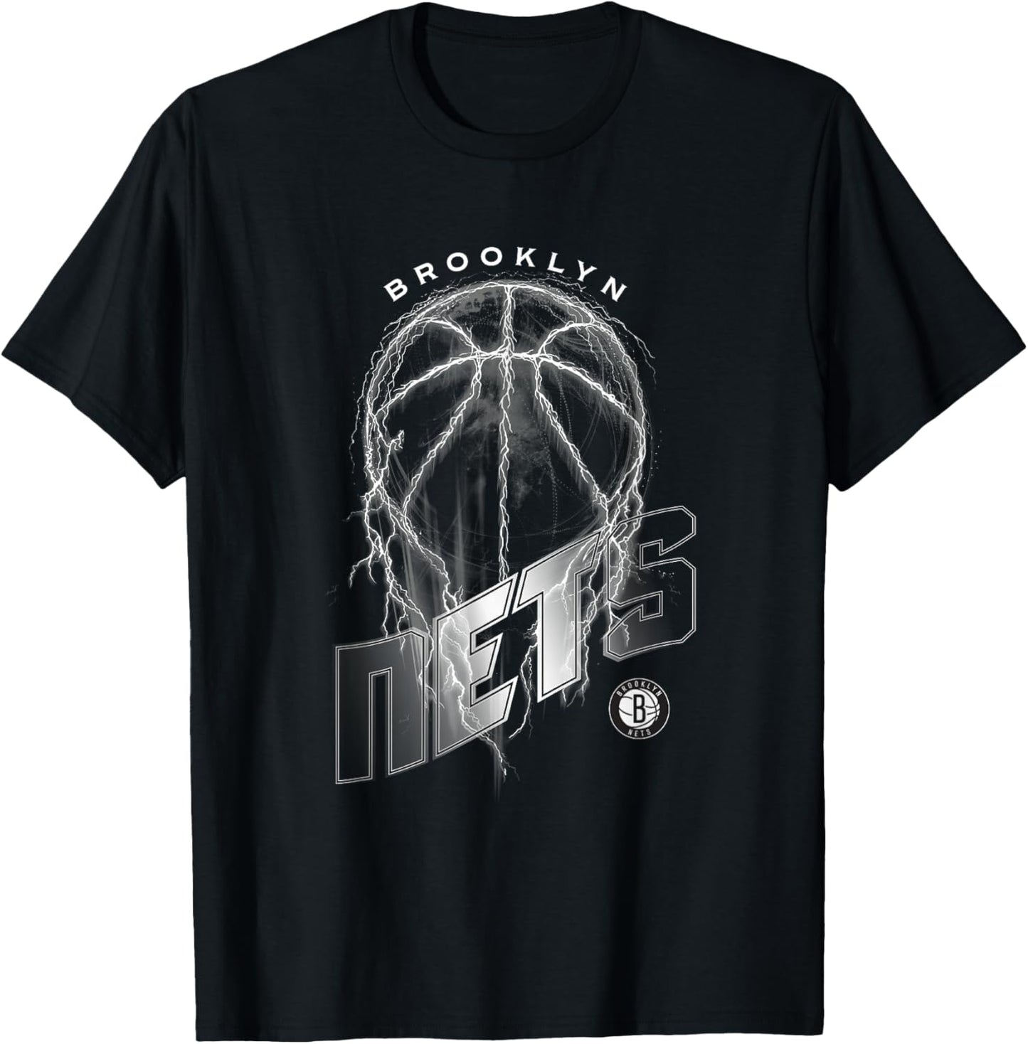 NBA Brooklyn Nets Lightning Bolt Basketball Logo T-Shirt - T-Shirt | Black
