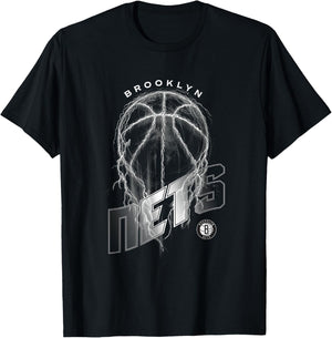 NBA Brooklyn Nets Lightning Bolt Basketball Logo T-Shirt - T-Shirt | Black