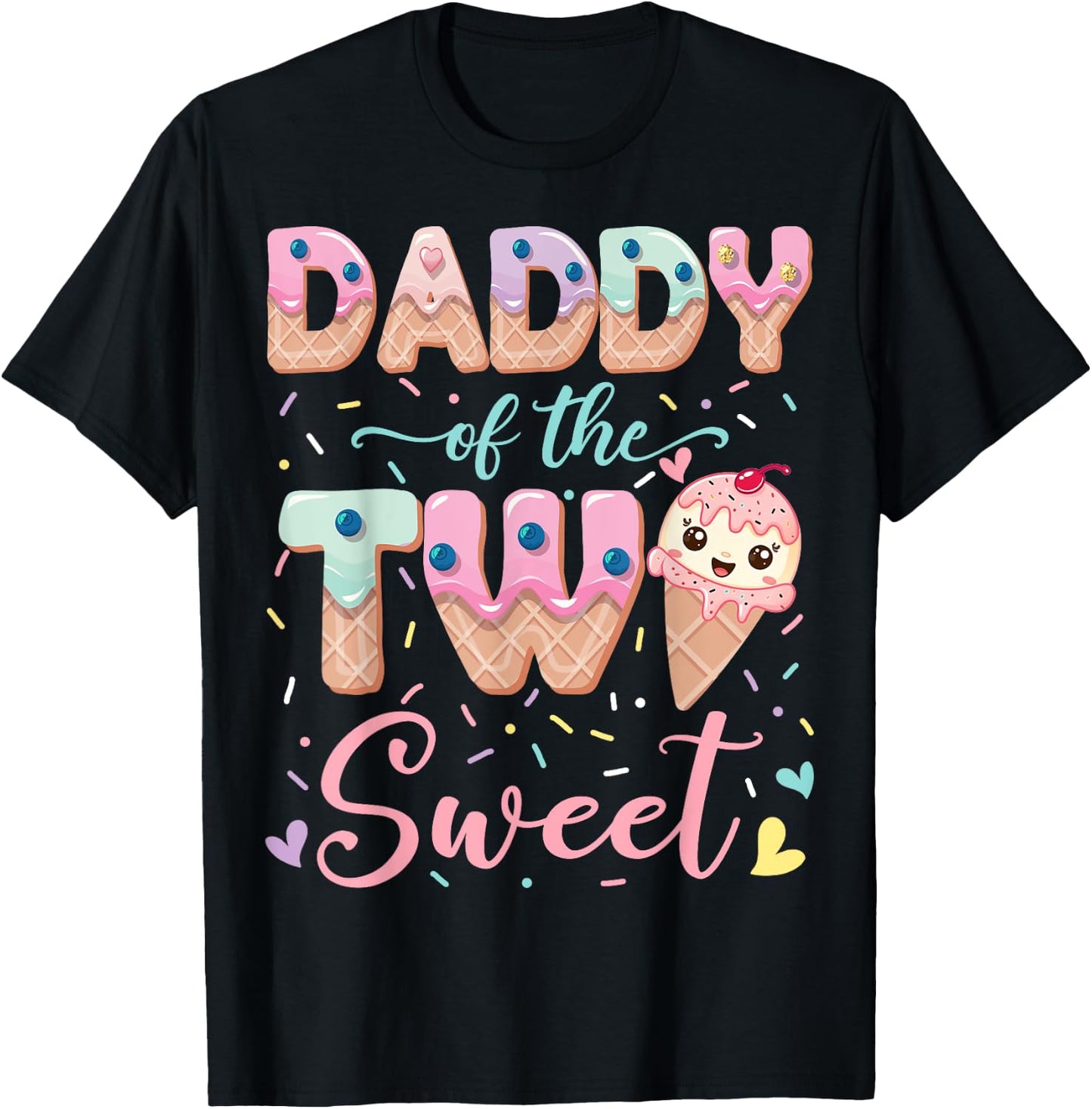 Daddy Of The Two Sweet Ice Cream Lover 2Nd Birthday Girl T-Shirt - T-Shirt | Black