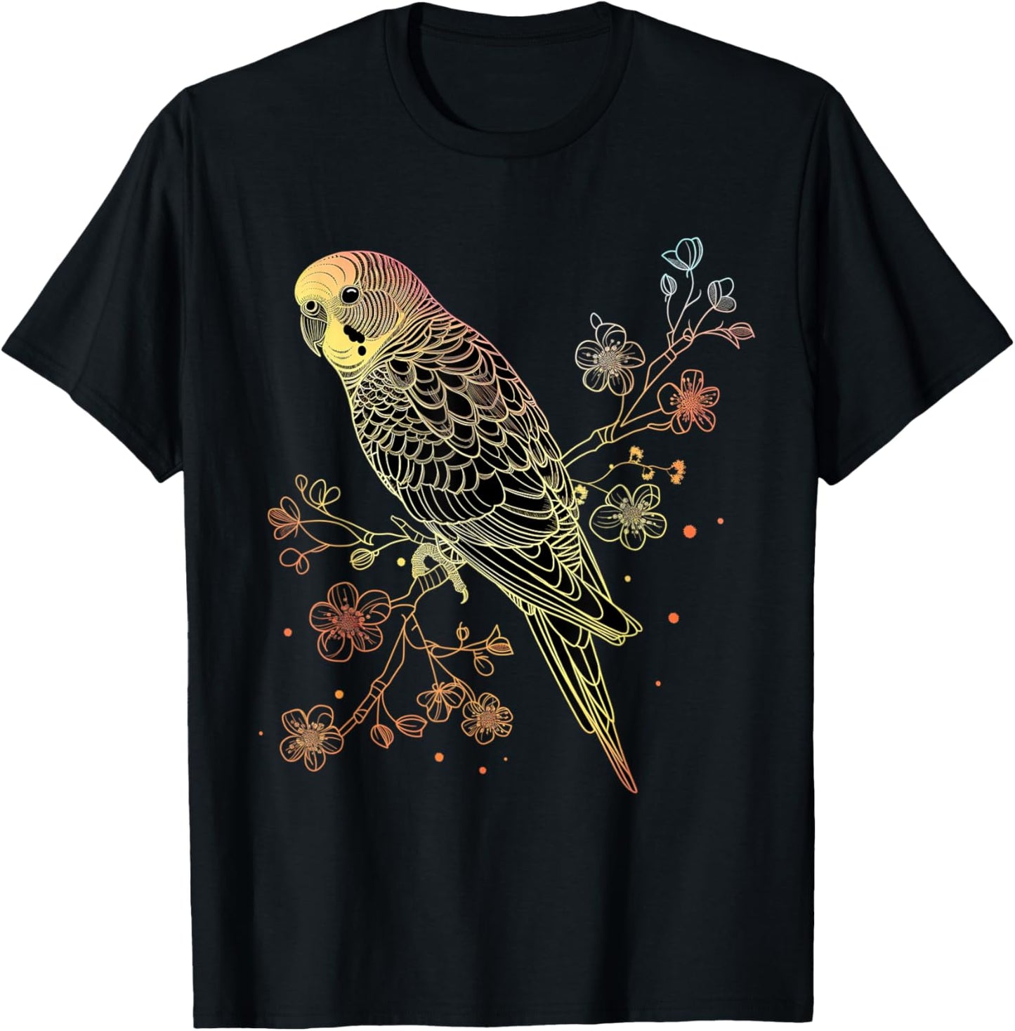 Budgie Parakeet Bird Mom Budgerigar Parrot Vintage Flower T-Shirt - T-Shirt | Black