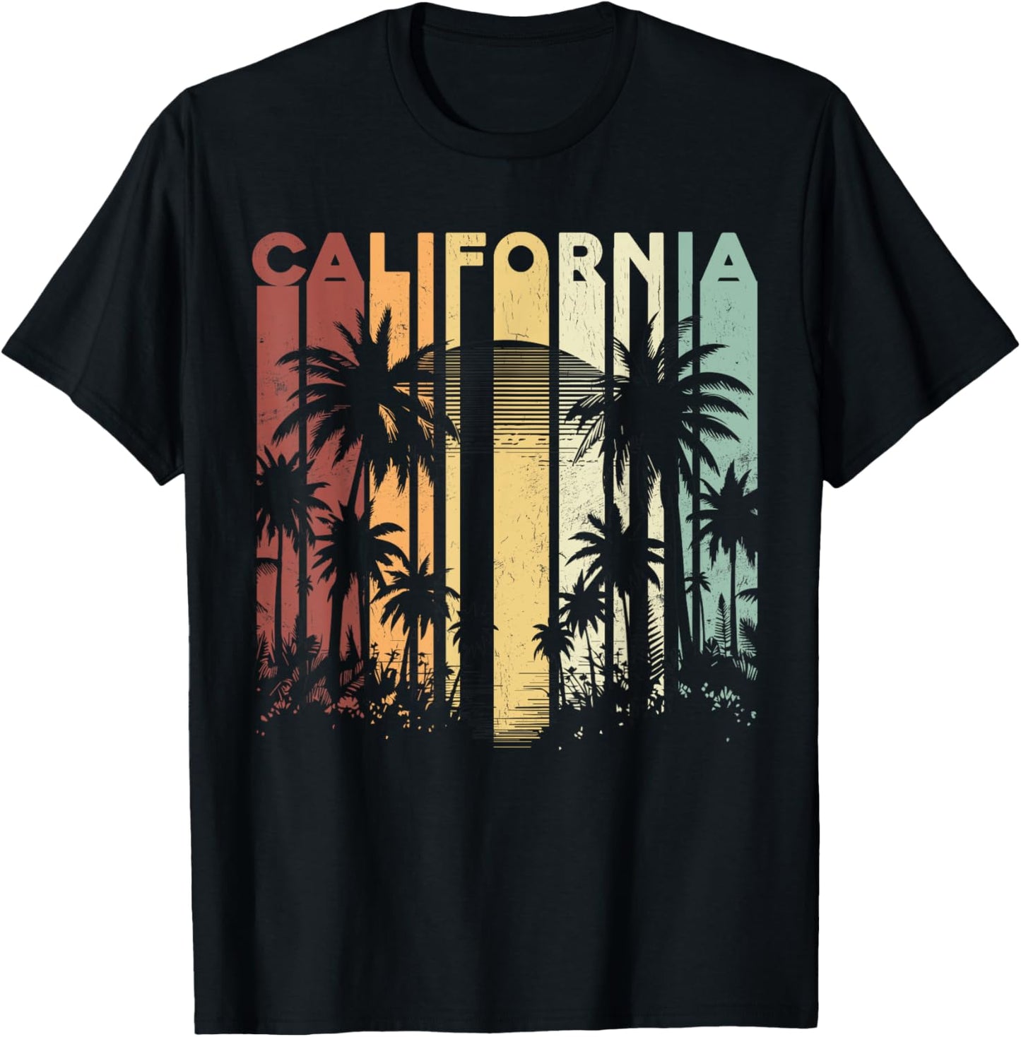 Retro Cali Summer Vacation Surfing Palm Trees California T-Shirt - T-Shirt | Black