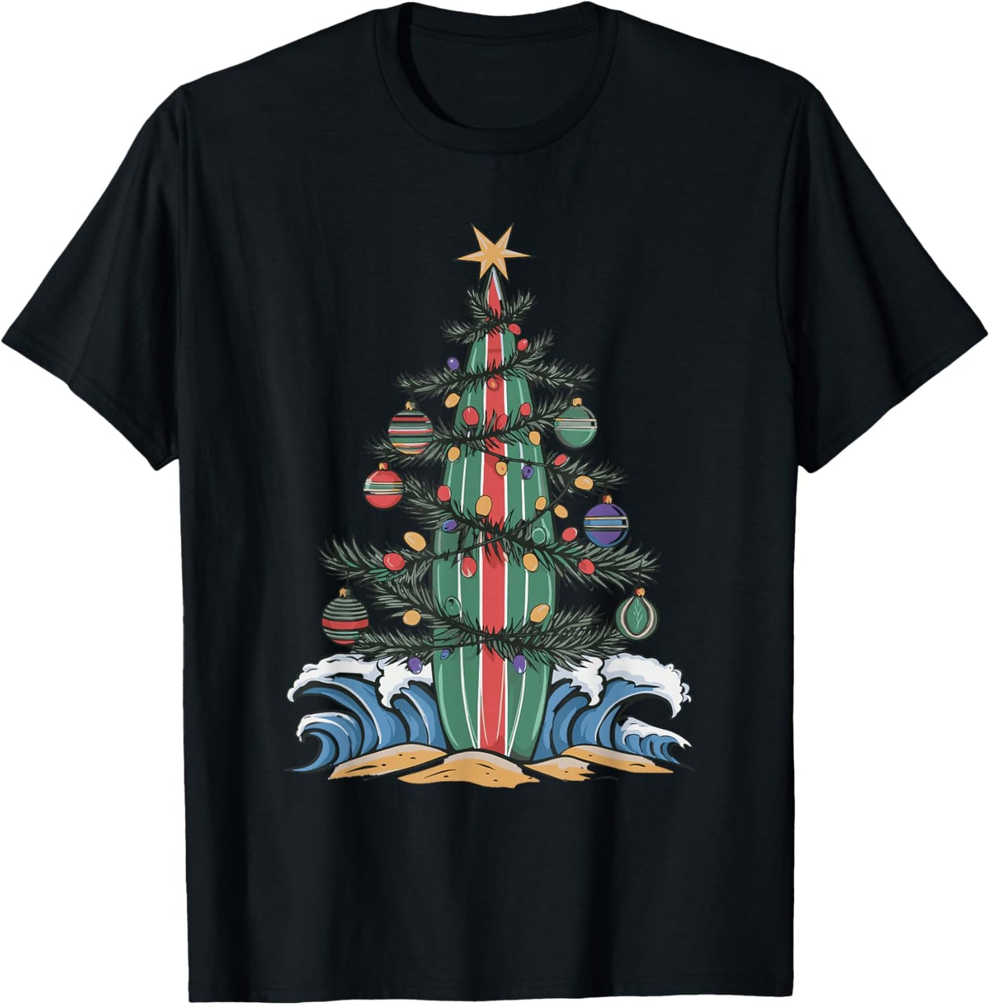 Christmas Tree Surfboard T-Shirt - T-Shirt | Black