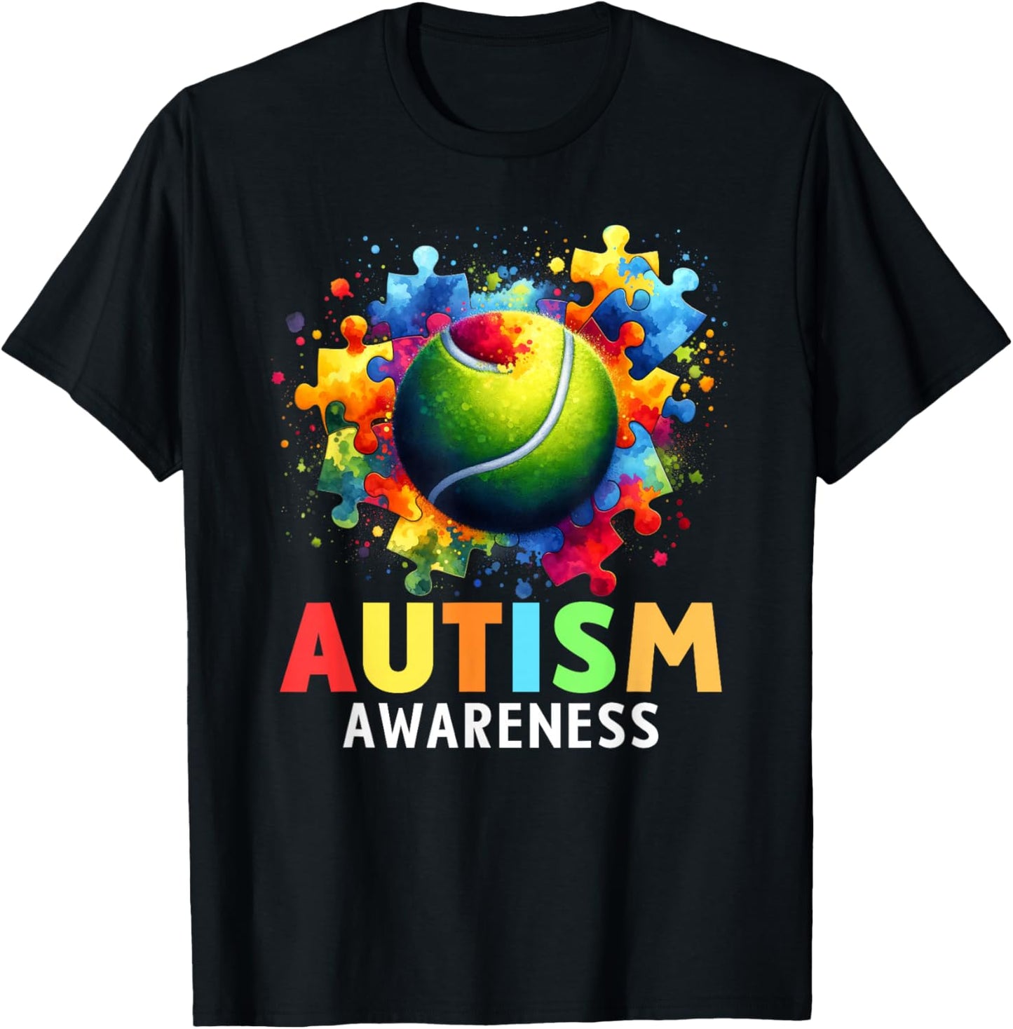 Autism Tennis Ball Autistic Autism Awareness Colorful T-Shirt - T-Shirt | Black