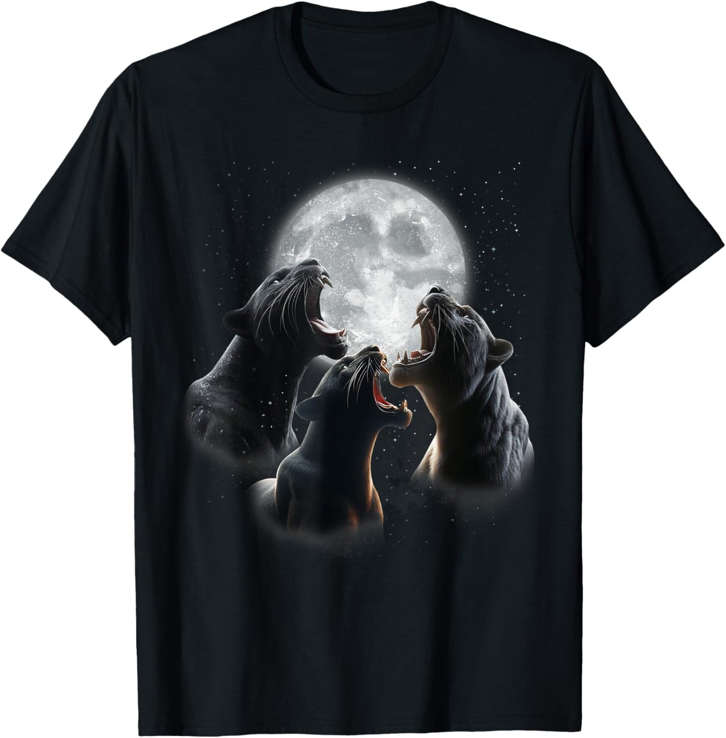 3 Panther Howling At The Moon Black Panther Leopard Jaguar T-Shirt - T-Shirt | Black