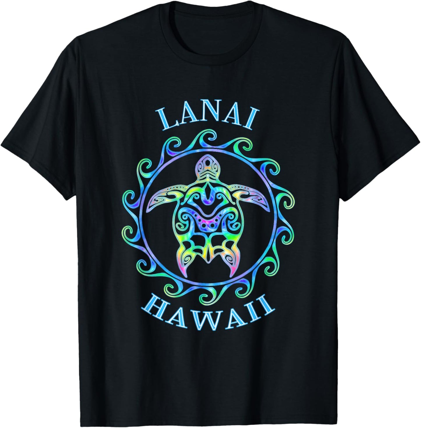 Lanai Hawaii Vacation Colorful Turtle T-Shirt - T-Shirt | Black