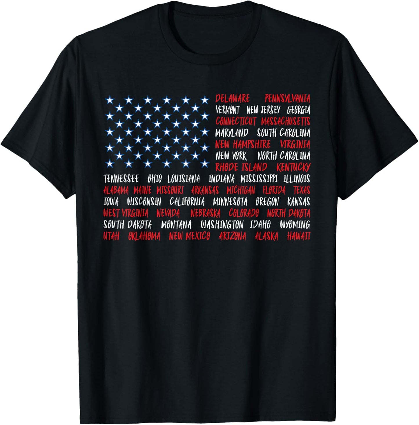 July 4th USA American Flag All 50 State Names T-Shirt - T-Shirt | Black