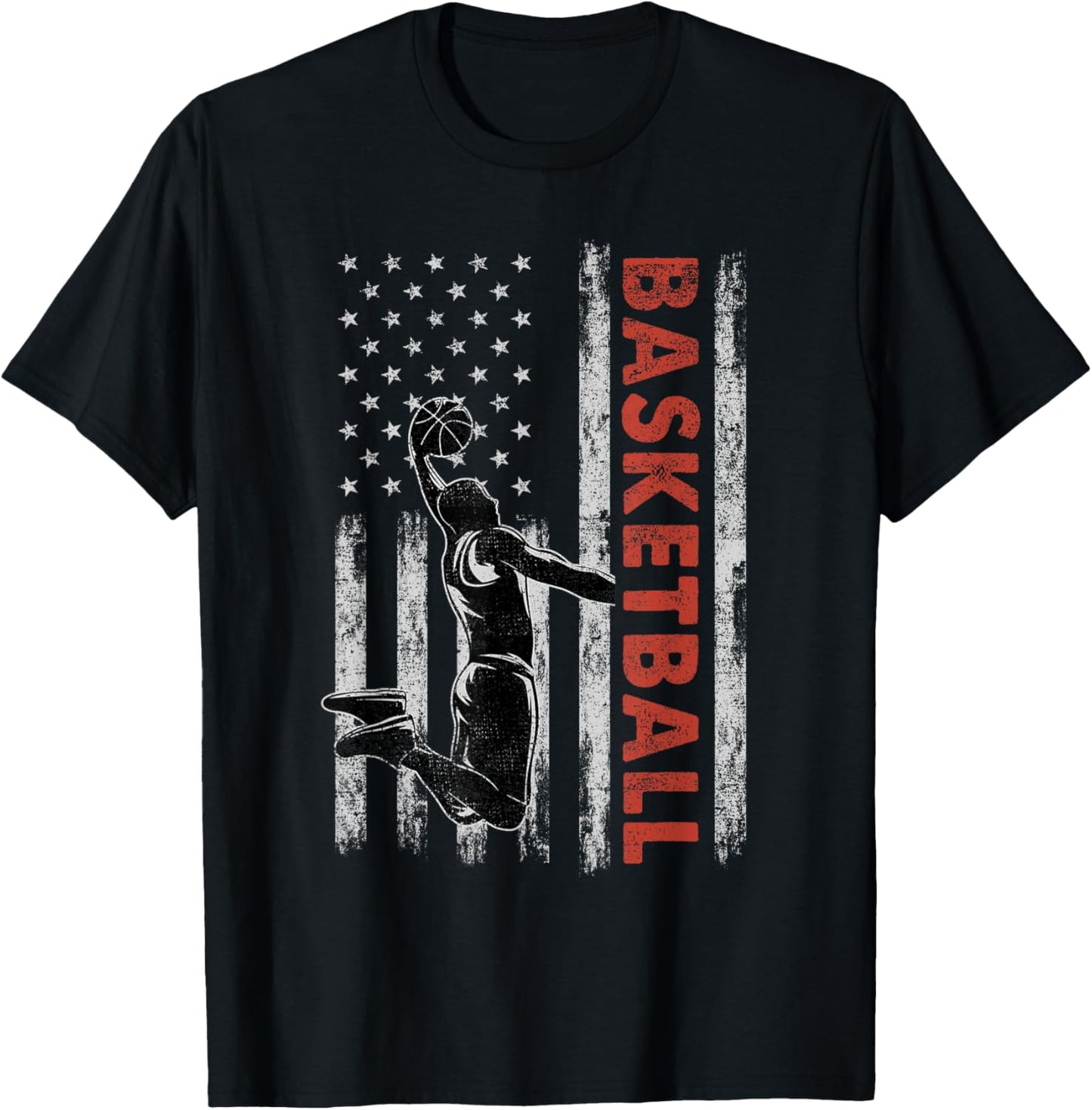 Basketball Lovers Vintage American Flag 4th Of July Gift Women Girls Kids Men T-Shirt - T-Shirt | Black