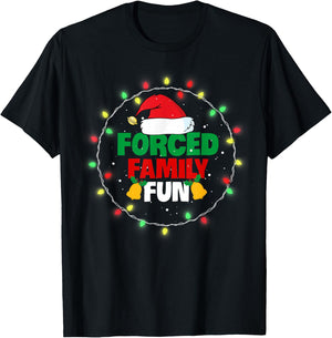 Forced Family Fun Christmas Hat and Christmas Light T-Shirt - T-Shirt | Black