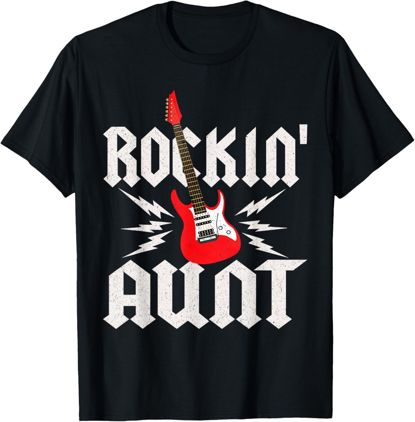 Aunt Rockin One Birthday Family Matching Rock Guitar T-Shirt - T-Shirt | Black