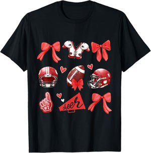 Cheer Football Mom Coquette Bow Game Mom Women Girls Kids T-Shirt - T-Shirt | Black