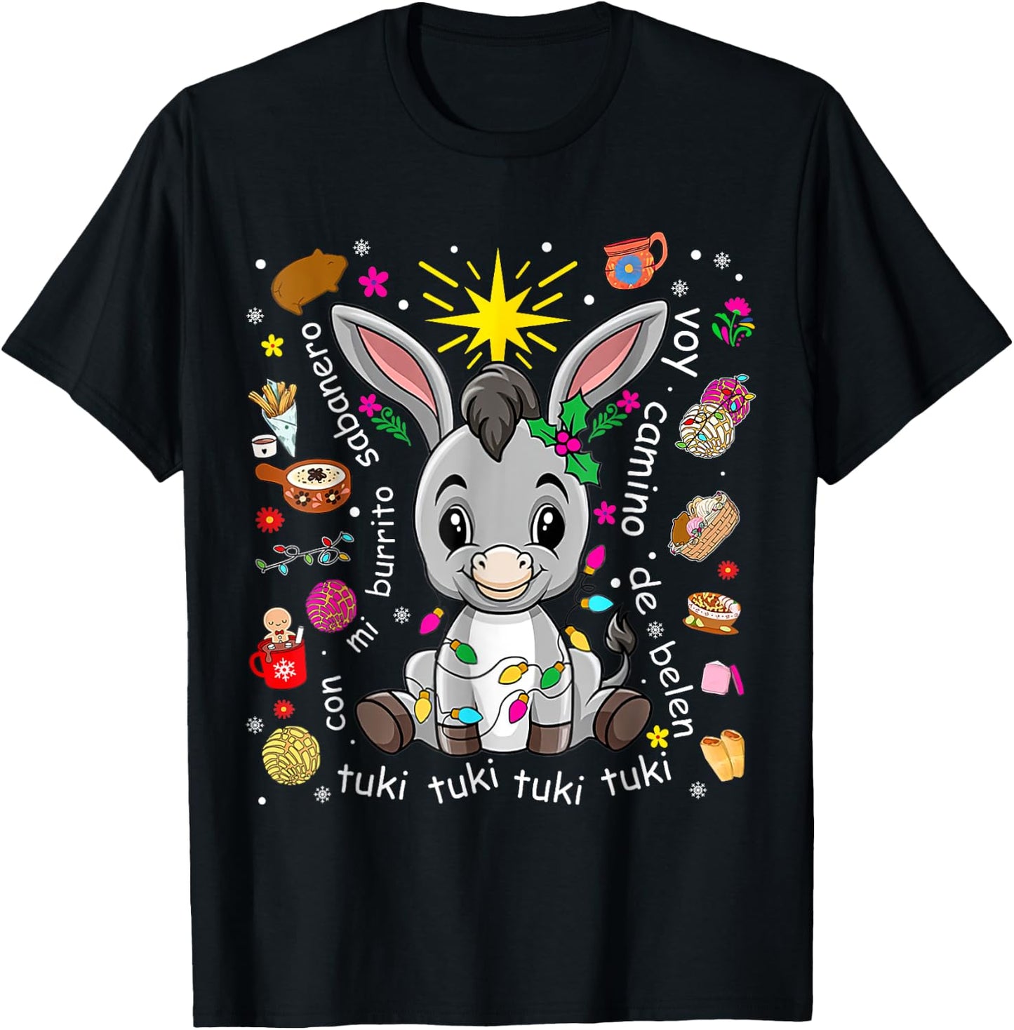 Mi Burrito Sabanero Mexican Christmas Donkey Spanish Xmas T-Shirt - T-Shirt | Black