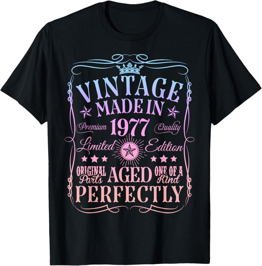Vintage 48th Birthday Decorations Vintage 1977 48 Years Old T-Shirt - T-Shirt | Black