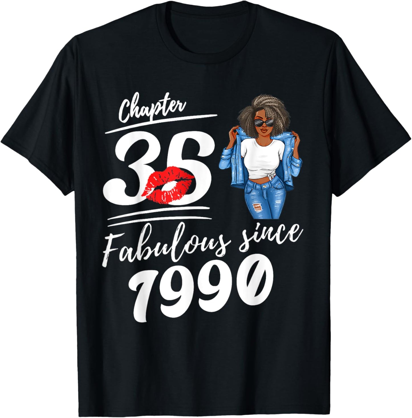 Chapter 35 Fabulous Since 1990 35th Birthday Afro Black Girl T-Shirt - T-Shirt | Black