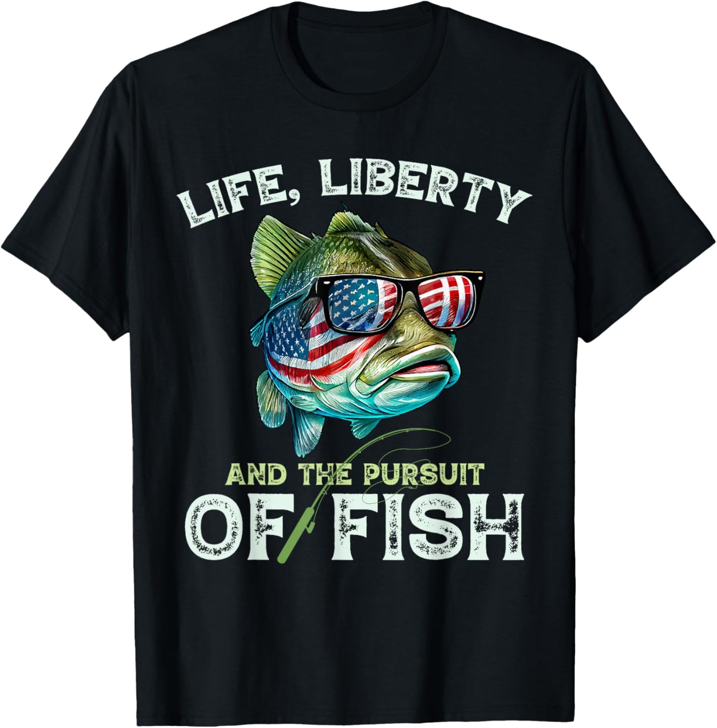 Bass Fish Fishing 4th Of July Fish American Flag Bass Dad Women Girls Kids Men T-Shirt - T-Shirt | Black