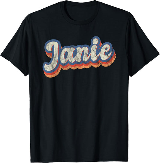 Janie Personalized Name Shirt Custom Lettering 70's T-Shirt - T-Shirt | Black