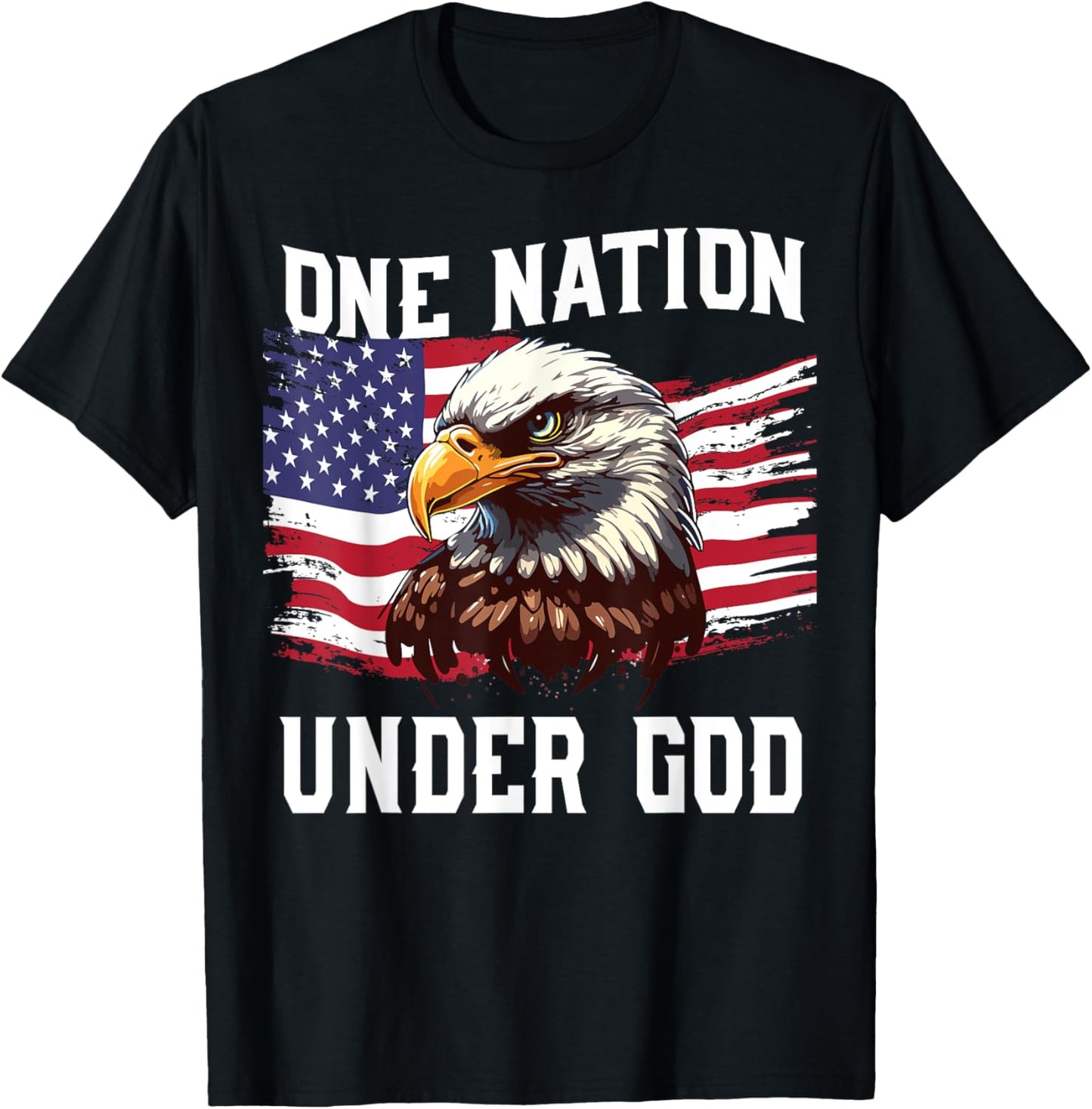 Men's One Nation Under God Bald Eagle Patriotic 4th July USA T-Shirt - T-Shirt | Black
