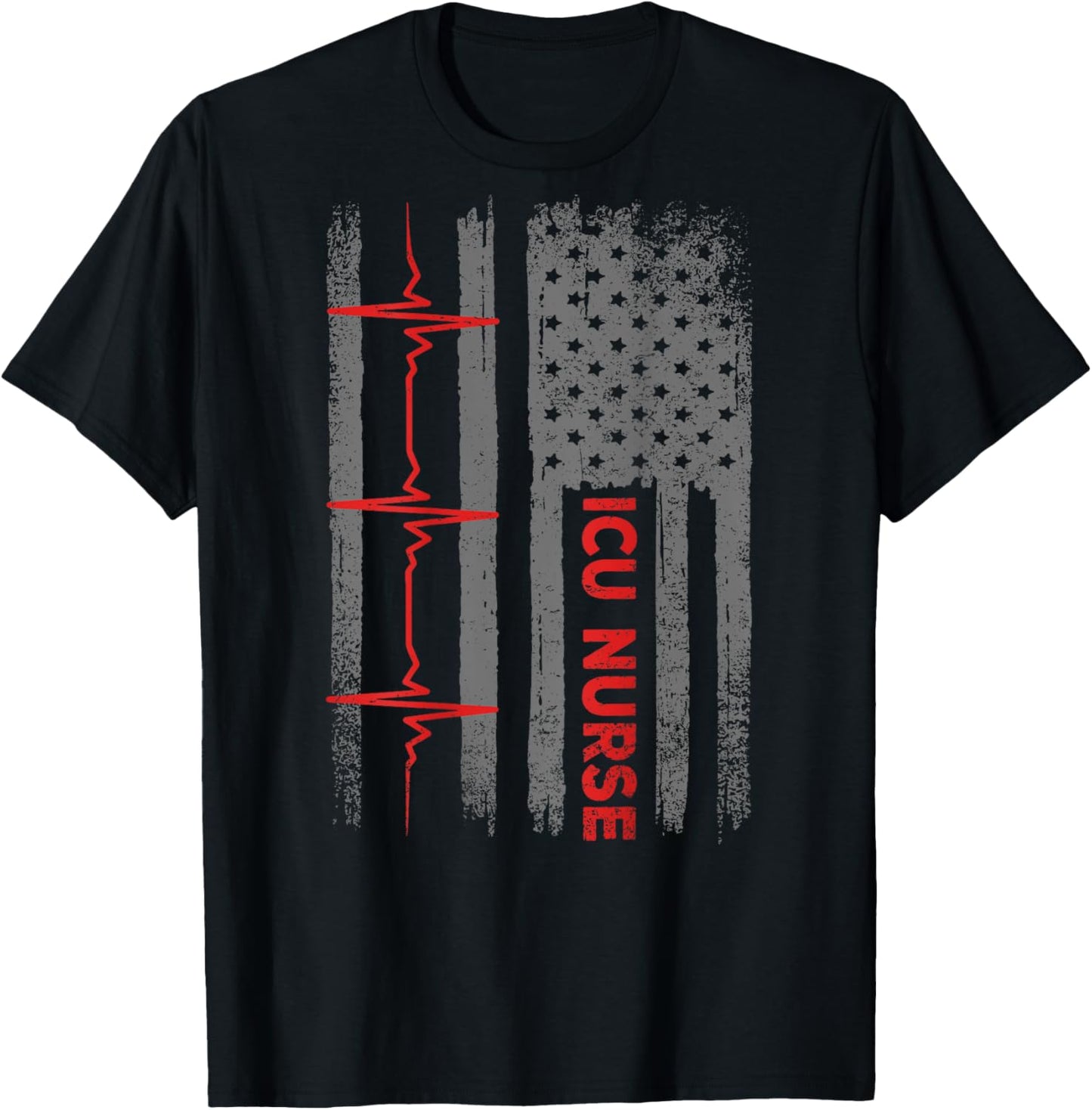 ICU Nurse Critical Care Medical USA American Flag Vintage Men T-Shirt - T-Shirt | Black
