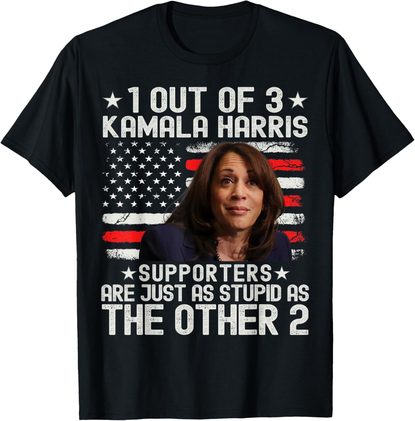 Anti Kamala Harris Stupid Joke American Flag USA Humor T-Shirt - T-Shirt | Black