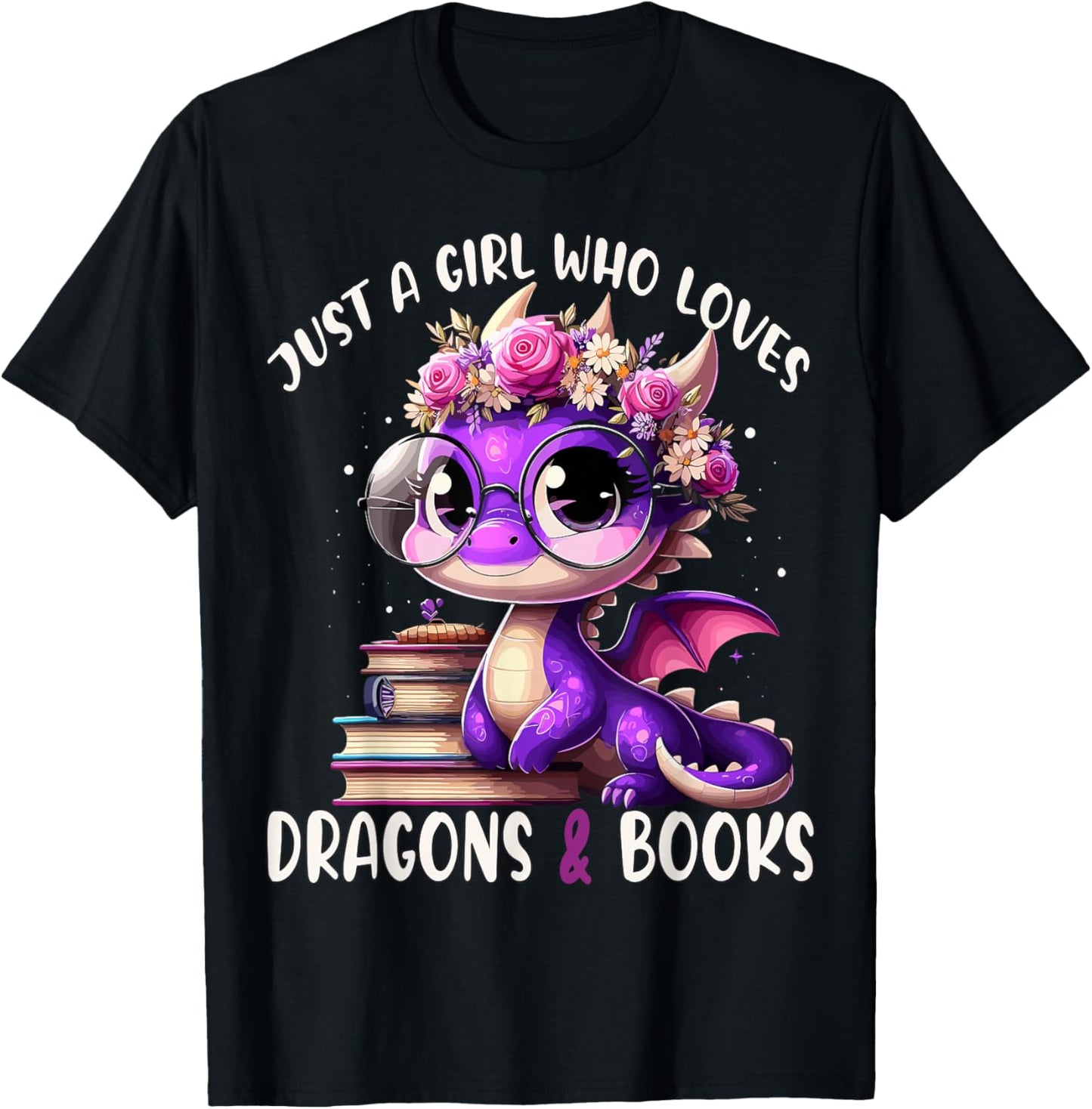 Just a Girl who loves Dragons and Books Dragon Reading Books T-Shirt - T-Shirt | Black