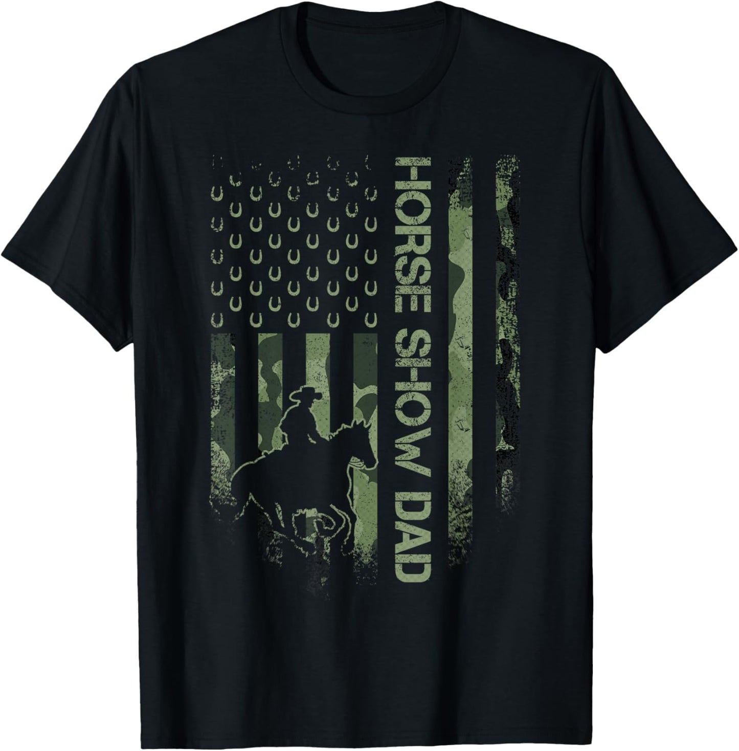 Vintage USA Camouflage Horse Show Dad, Horseback Riding T-Shirt - T-Shirt | Black