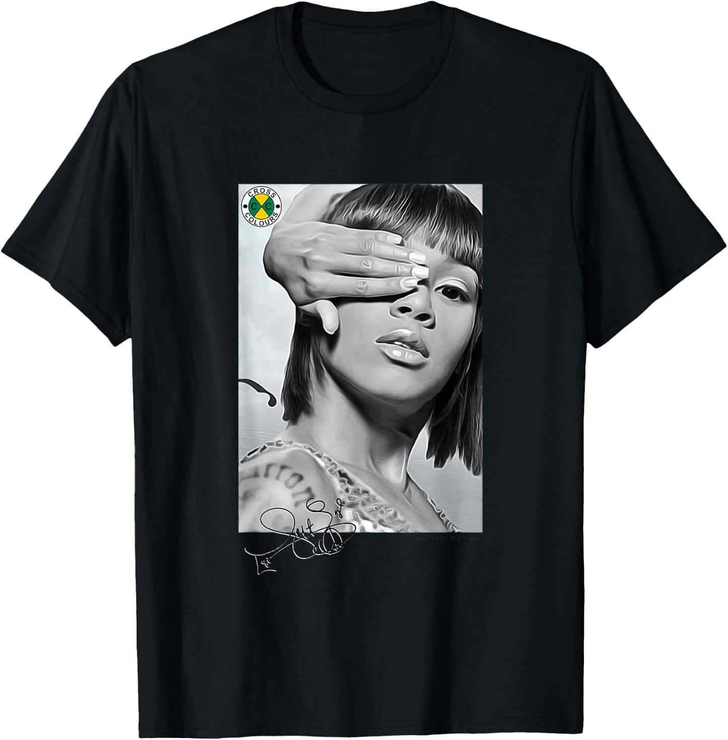 CROSS COLOURS Lisa Left Eye Lopes Legacy | 1990's Vintage Legends Adult T-Shirt - T-Shirt | Black
