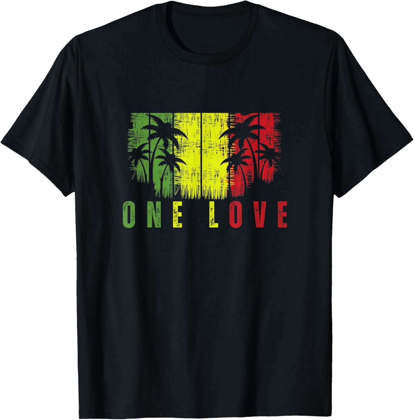One Love Palm Tree Reggae Music Rasta T-Shirt - T-Shirt | Black